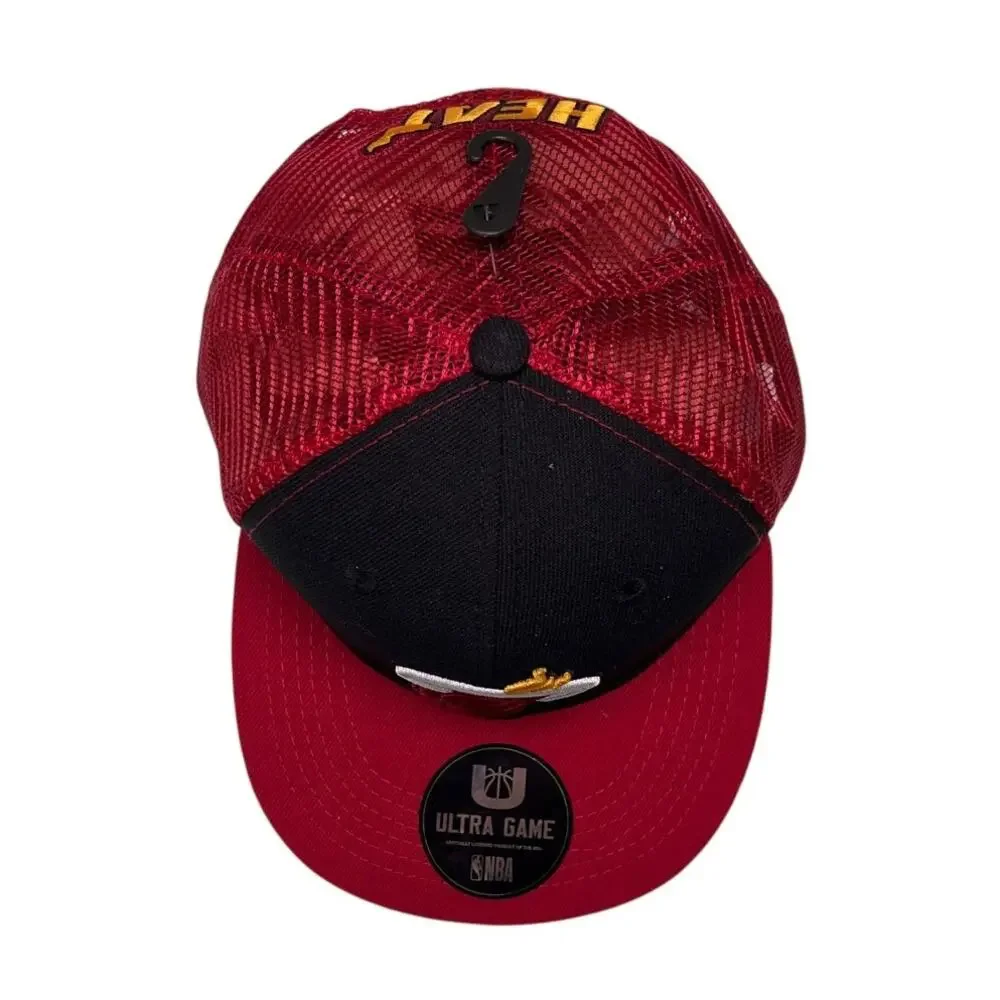 Ultra Game NBA Miami Heat Basketball Logo Mesh Snapback Hat Cap Red & Black New